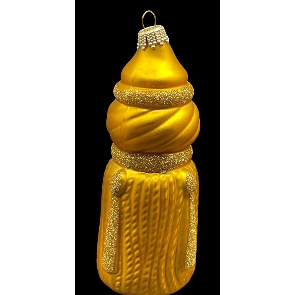 Kugel Germany Blown Glass Glitter Gold Tassel Christmas Ornament 5”